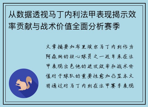 从数据透视马丁内利法甲表现揭示效率贡献与战术价值全面分析赛季